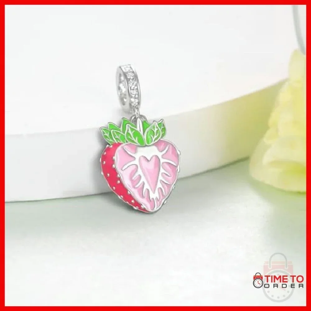 925 Sterling Silver Strawberry Charm for Bracelets, 16x13mm, Hypoallergenic